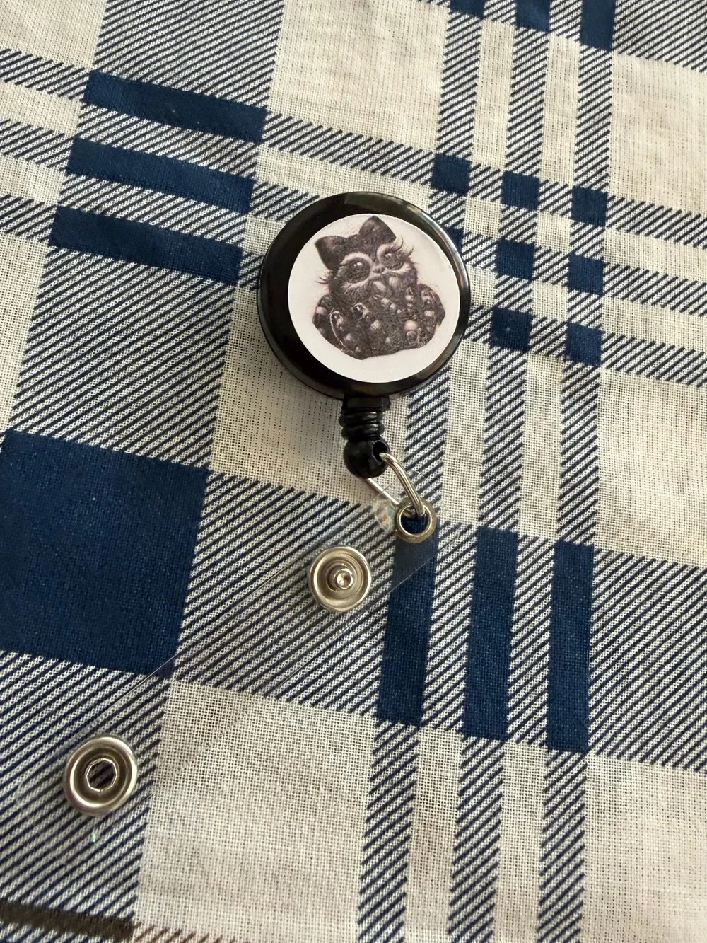 Black Retractable Badge Reel with spider Charm